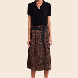 Zara Animal Print Midi Skirt with Thigh Split (No Belt) Size XS